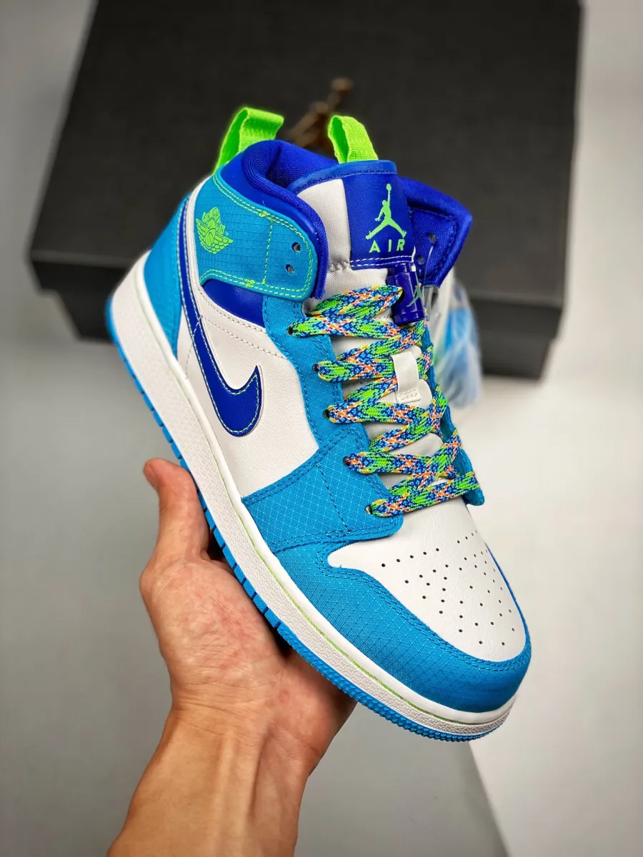 Air Jordan 1 Mid White Blue Neon Green DA8010-400 #neon green jordans