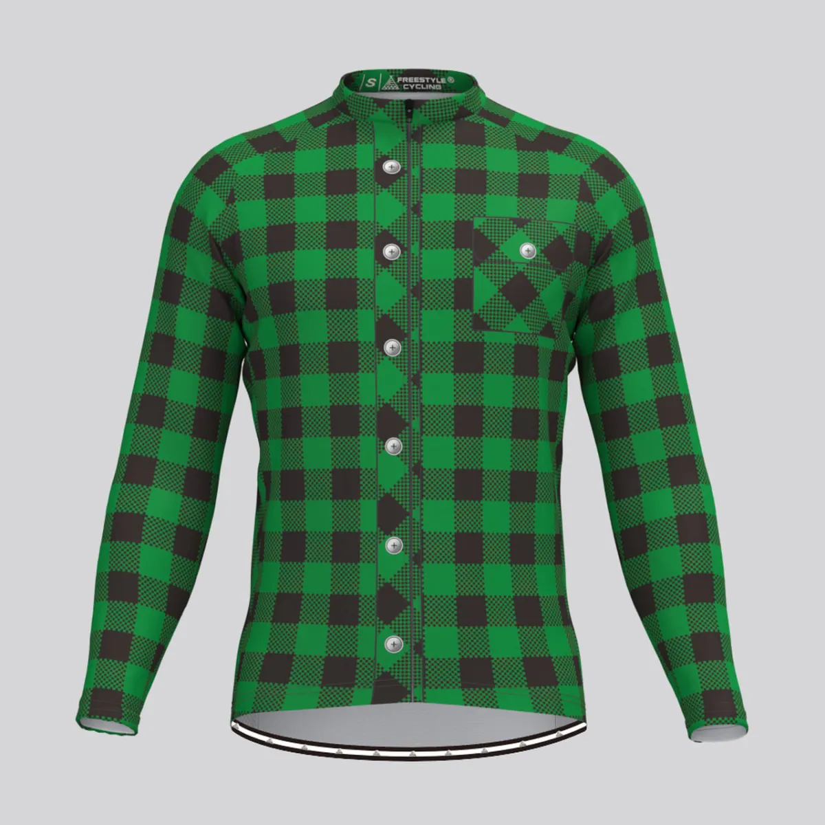 Plaid Checkered Shirt V1 Men's LS Cycling Jersey Green