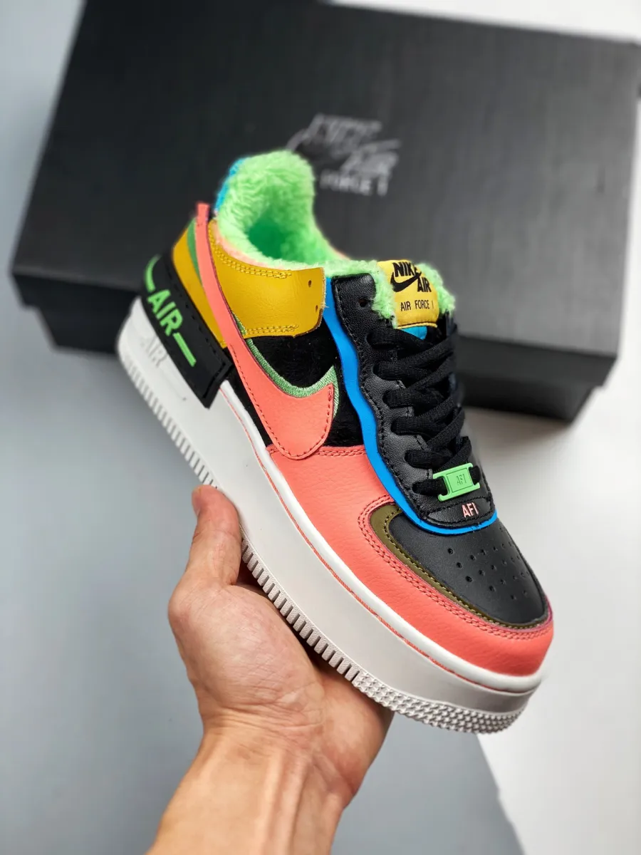 Nike Air Force 1 Shadow SE Solar Flare WMNS CT1985-700 pink and blue tennis shoes