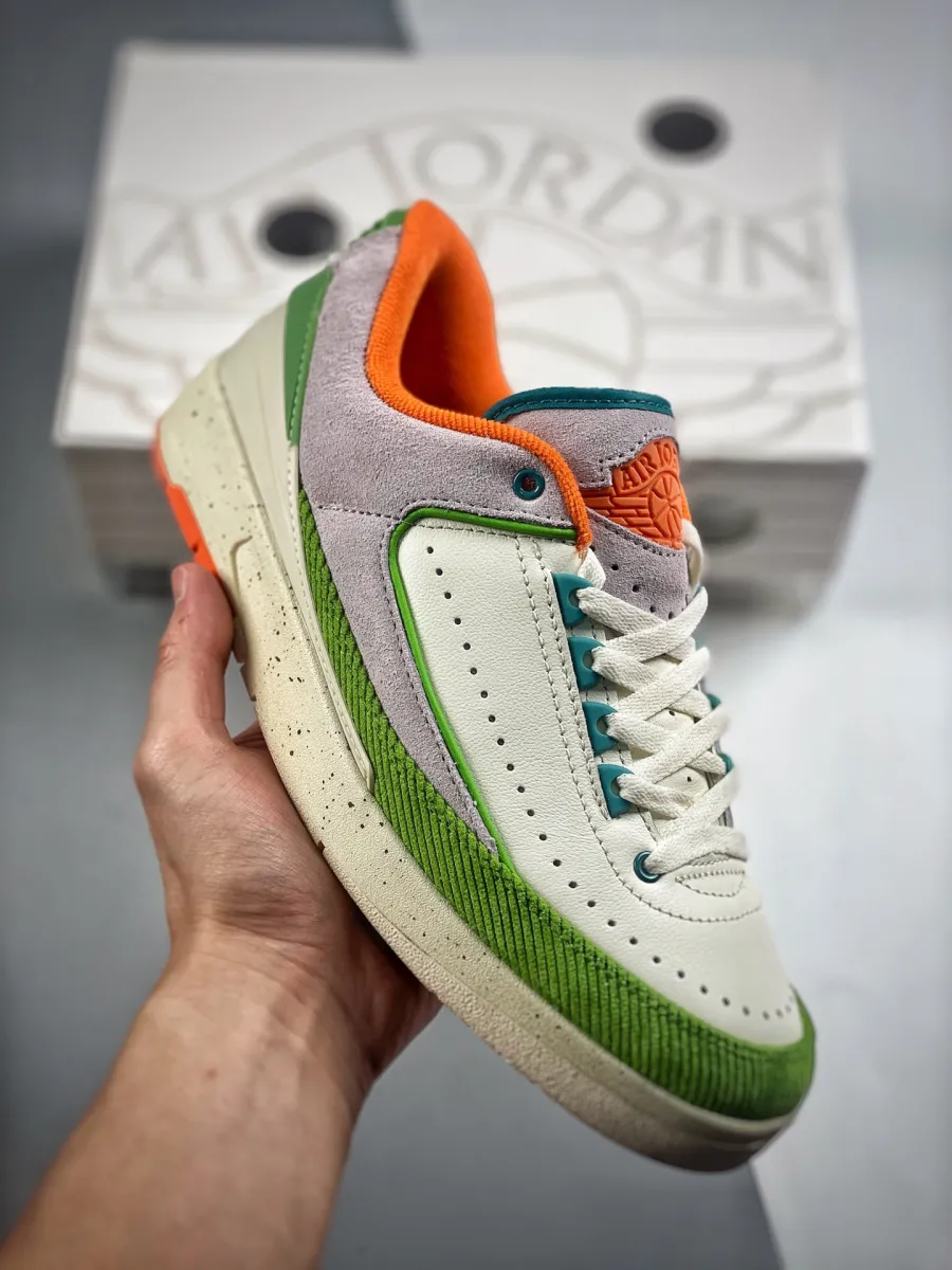 Titan x Air Jordan 2 Low Sail/Safety Orange-Chlorophyll-Coconut Milk Jordan 2 Retro Low