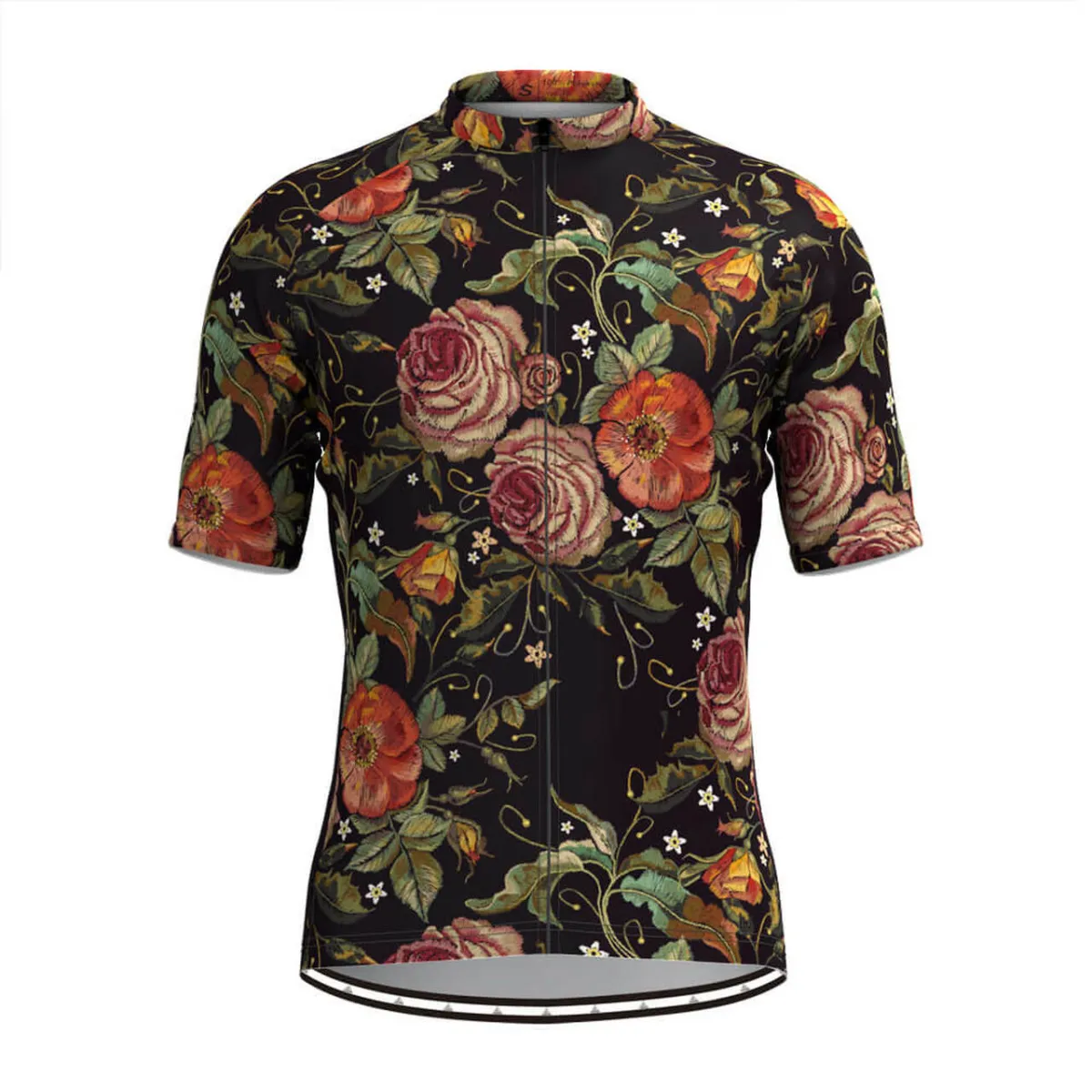 Men's Retro Rose Flower Embroidery Stitches Cycling Jersey V1