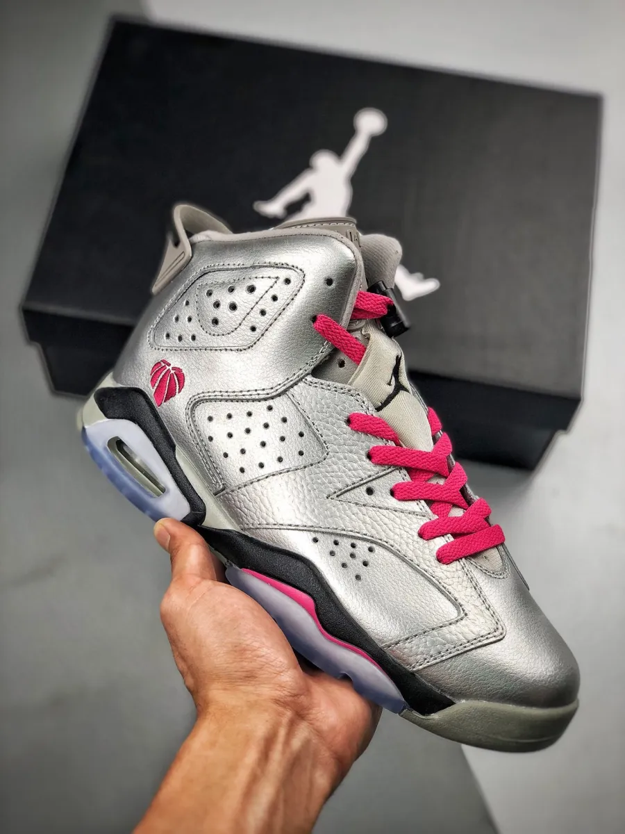 Air Jordan 6 Retro Gg 'Valentine's Day' AJ6 Metallic Silver/Vivid Pink-Black #valentine 6s
