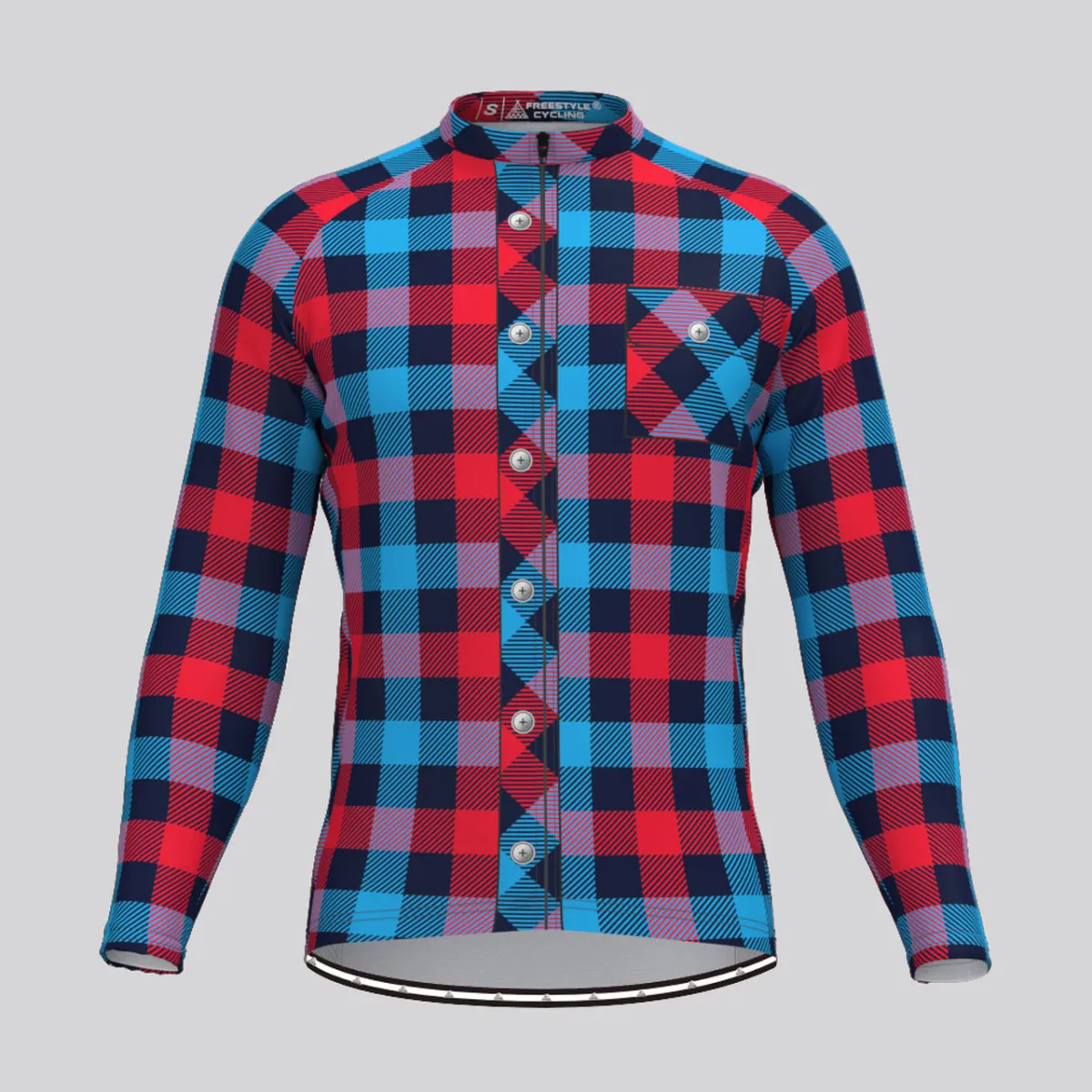 Plaid Checkered Shirt V9 Men's LS Cycling Jersey For Sale