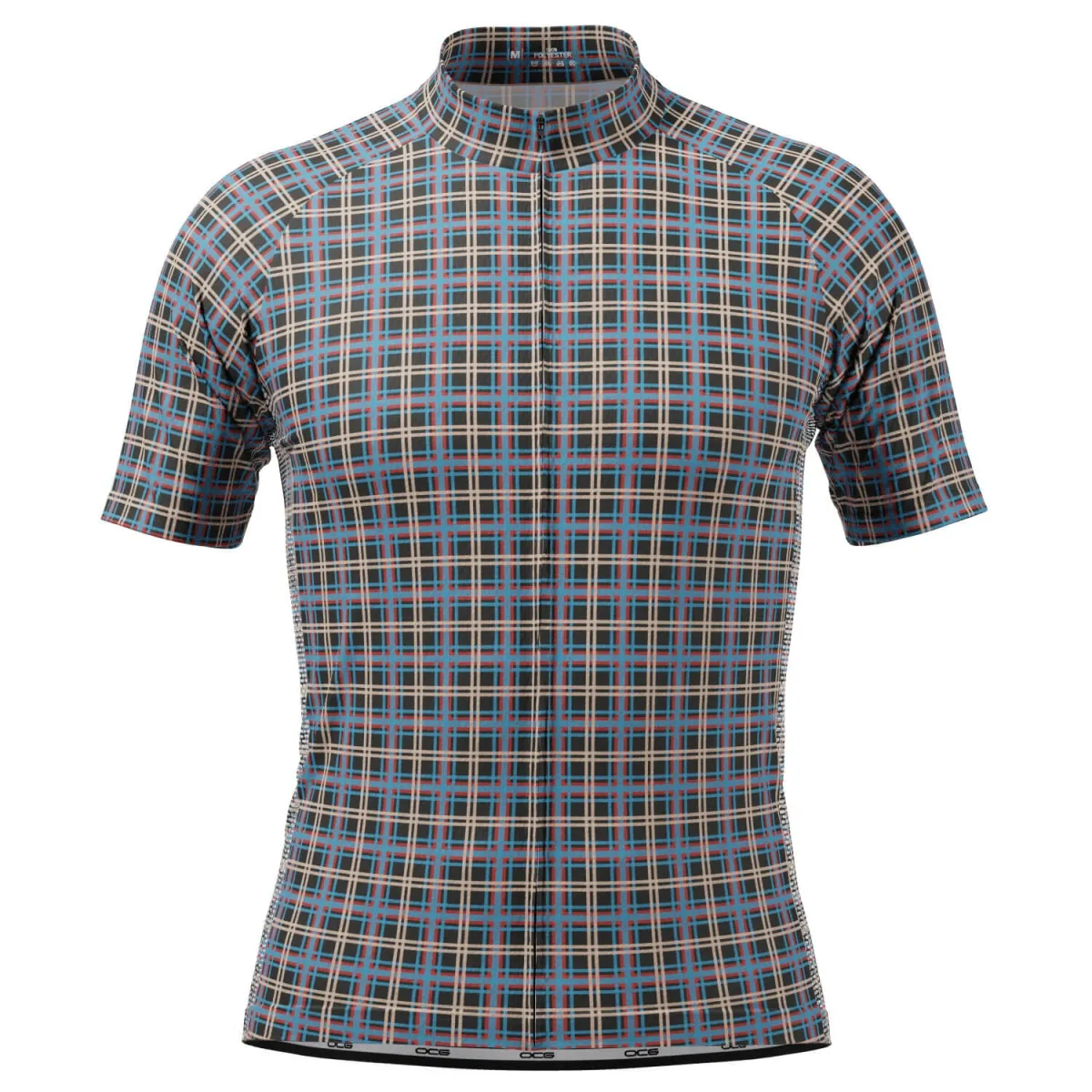 Men's Blue Plaid Checkered Short Sleeve Cycling Jersey Plaid Cycling Jersey