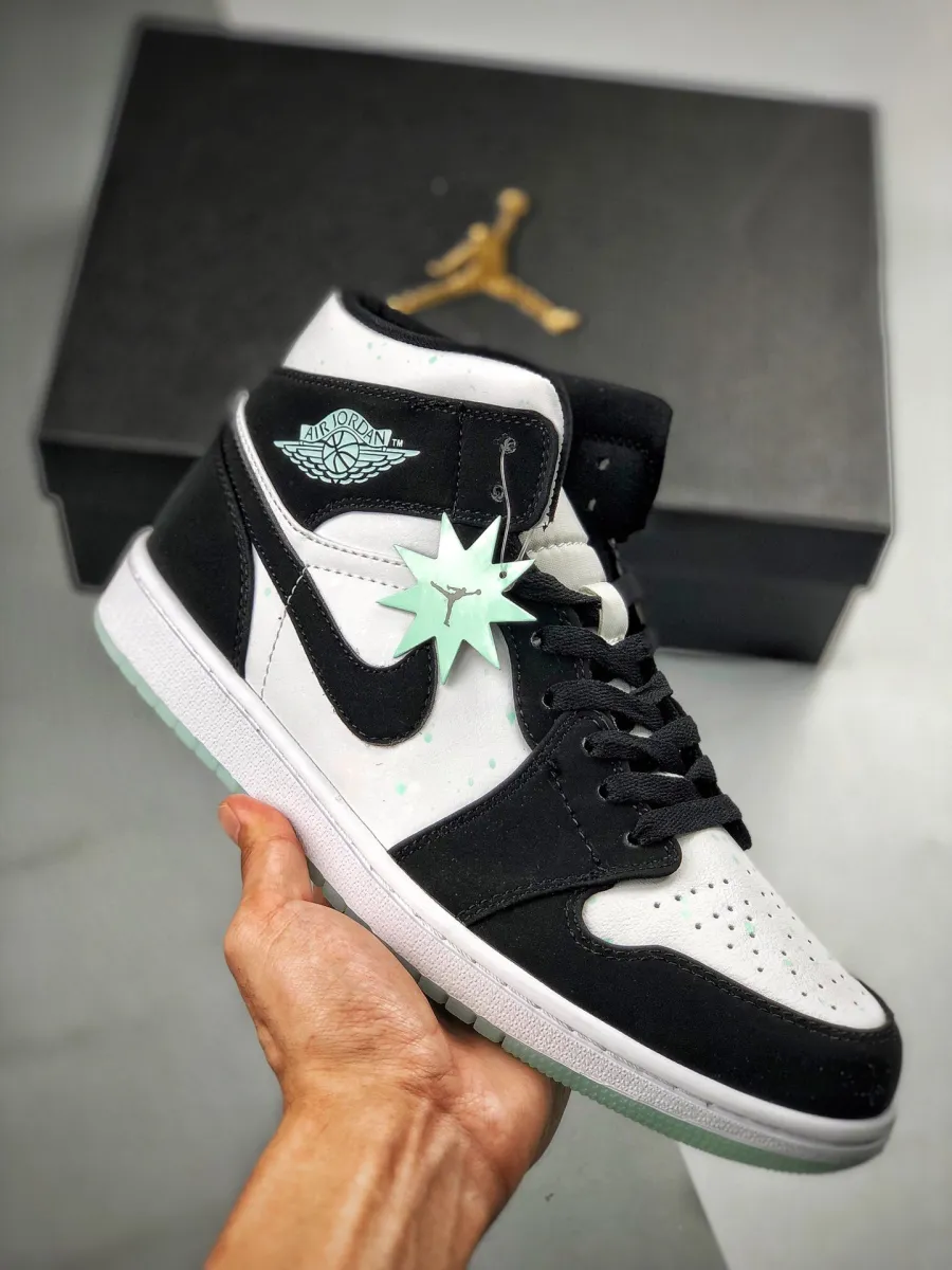 Air Jordan 1 Mid SE GS 'Panda' White/Black-Teal Tint BQ6931-103 - air jordan 1 mid white black teal tint