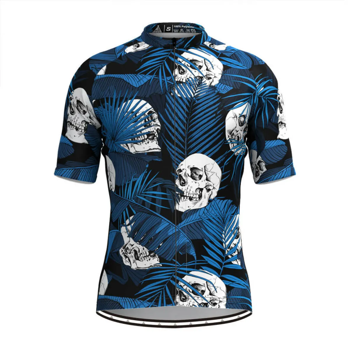 Men's Tropical & Skull Print Hawaiian Blue Cycling Jersey