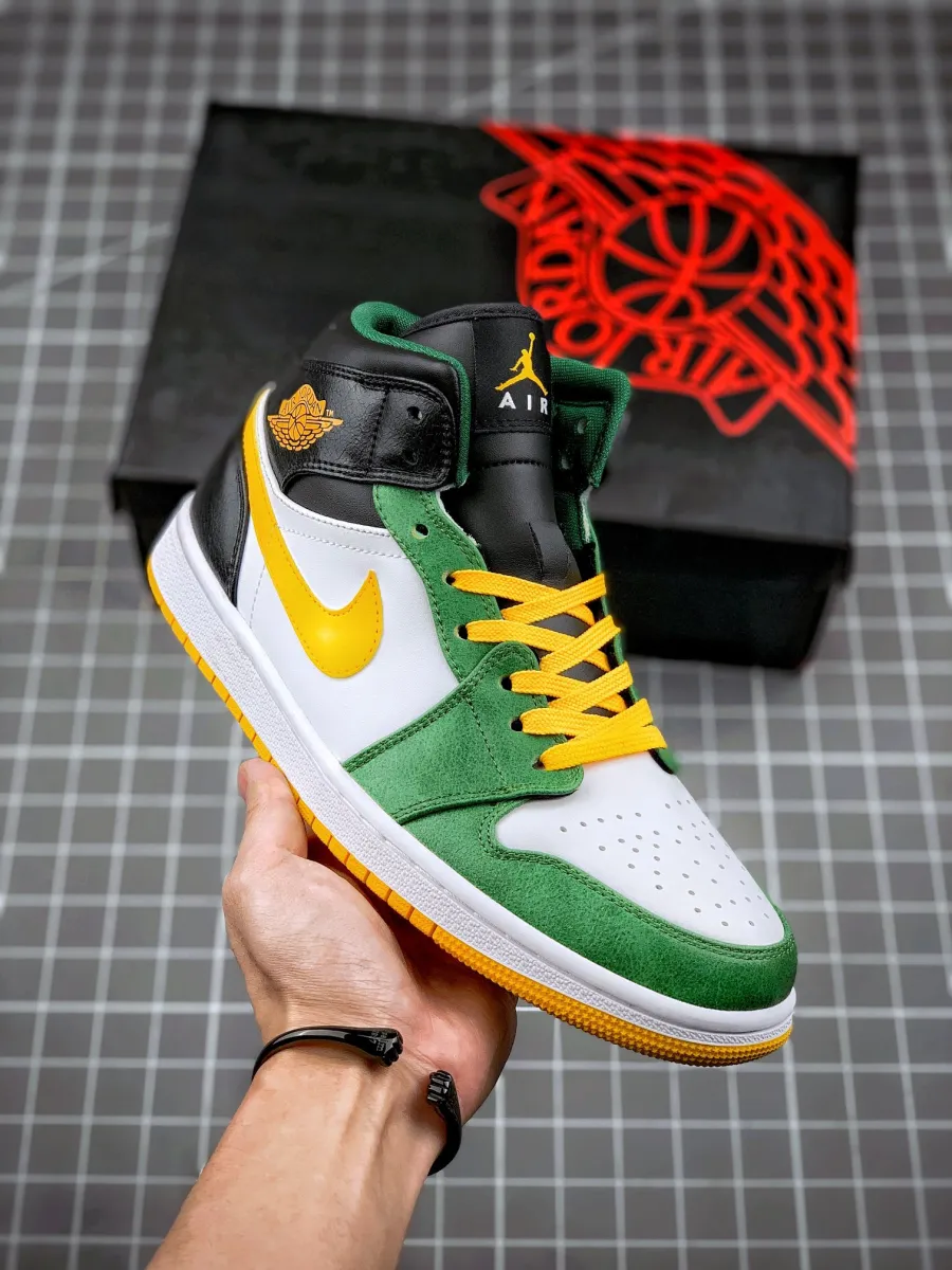 Air Jordan 1 Mid 'Sonics' Gorge Green/University Gold-White-Black air jordan 1 sonics