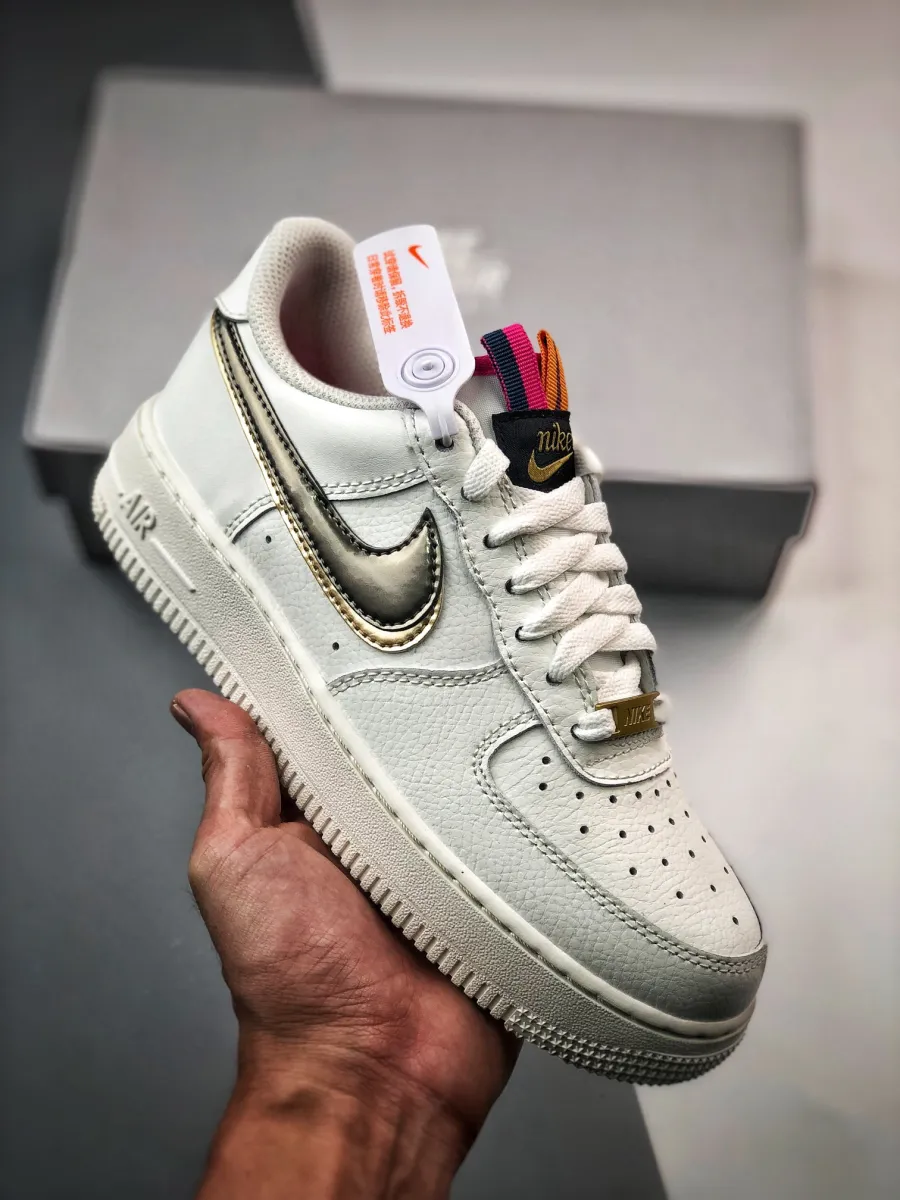Nike Air Force 1 LV8 Double Swoosh Silver Gold DH9595-001 / nike air force 1 '07 double swoosh