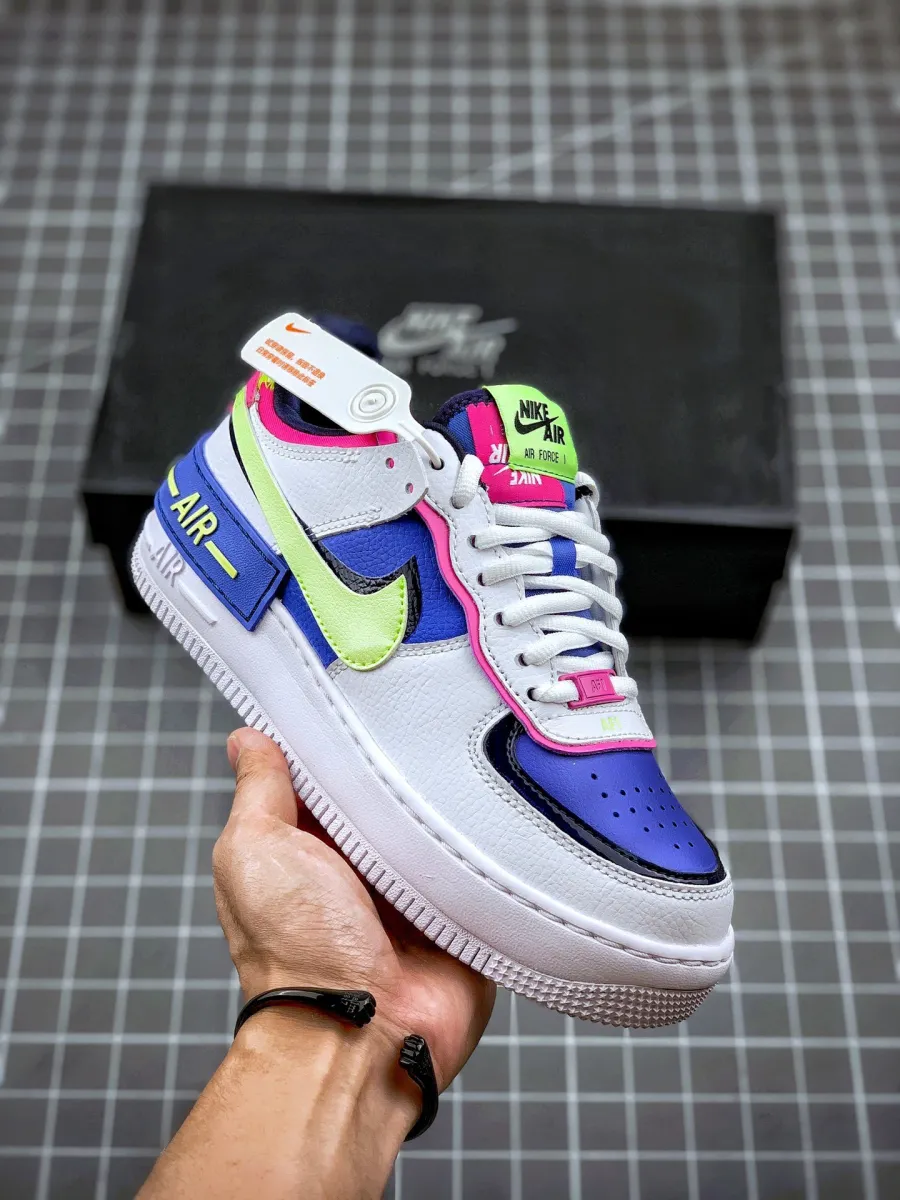 Ladies Nike Air Force 1 Shadow White/Barely Volt-Sapphire-Fire Pink - air force 1 fire