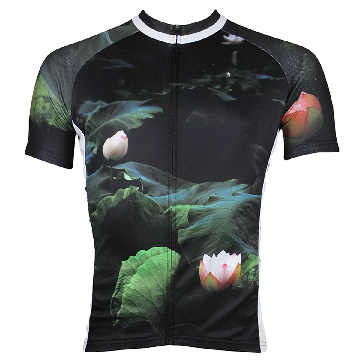 ILPALADINO Lotus Pond Nature Men's Cycling Mountain Bike Jersey Summer Lotus Breathable Bike Apparel Outdoor Sports Gear Leisure Biking T-shirt Black NO.147