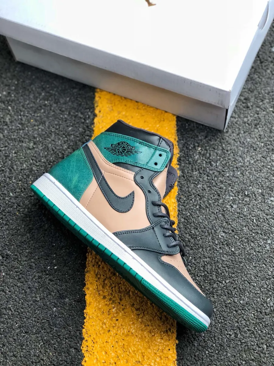 Air Jordan 1 High Premium Bio Beige/Black-Mystic Green - pink green jordan 1