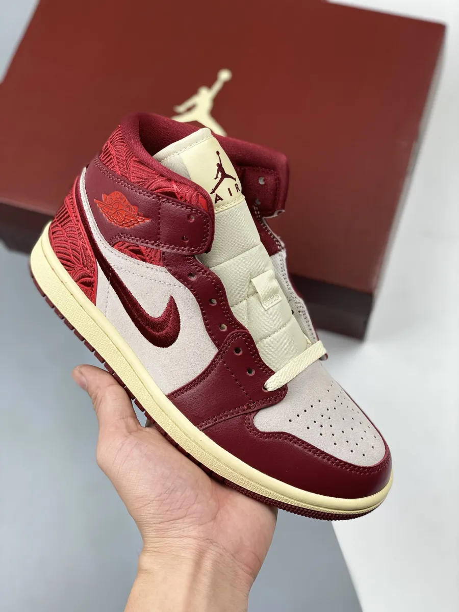 Air Jordan 1 Mid Tiki Leaf Red DZ2820-601 jordan 1 university red