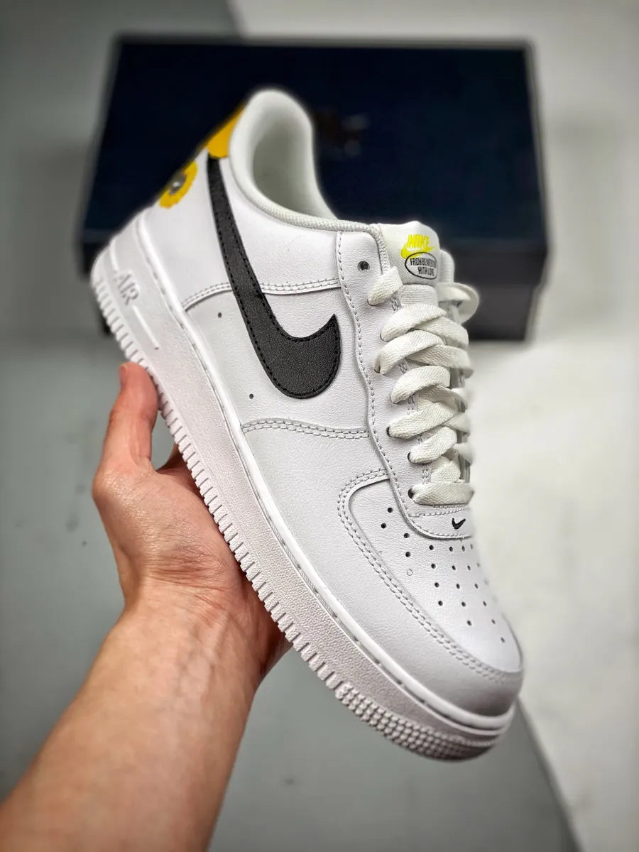 Women Nike Air Force 1 Have A Nike Day White DM0118-100 / black yellow and white air force ones