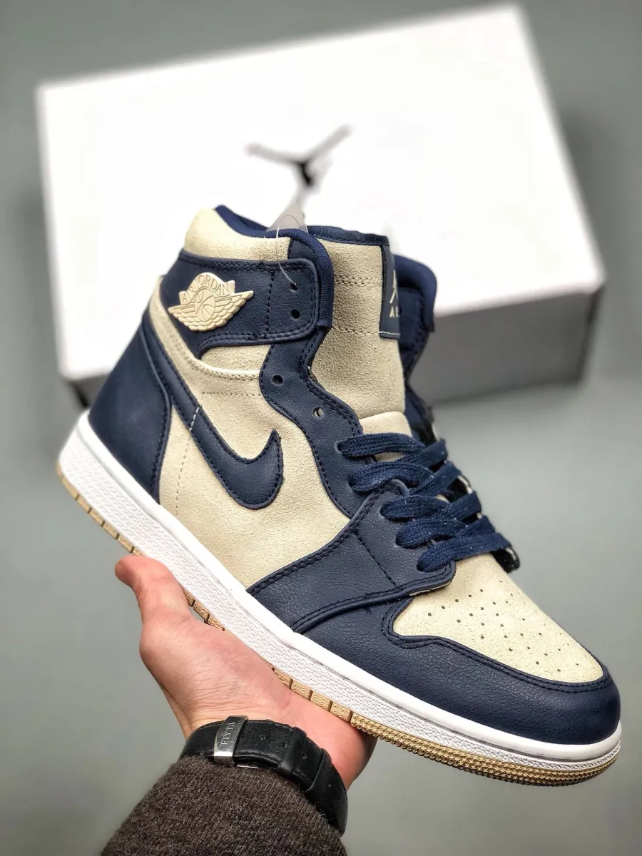 Air Jordan 1 Mid Midnight Navy/Light Cream-White - jordan 1 white and cream