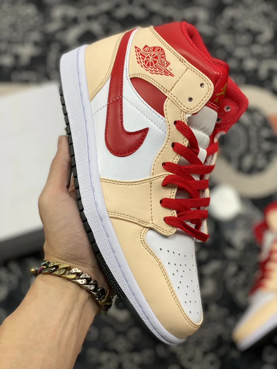 Air Jordan 1 Mid GS Beige Red For Womens 554725-201 / beige and red jordan 1