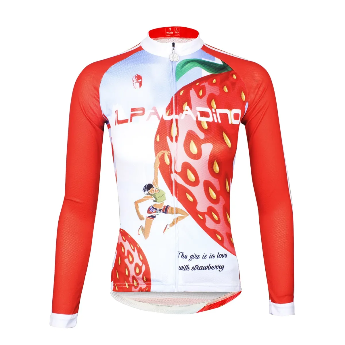 ILPALADINO Fruit Food Strawberry Red Women's Long Sleeves Cycling Jersey Spring Autumn Summer Outdoor Sports Gear Leisure Biking T-shirt NO.735