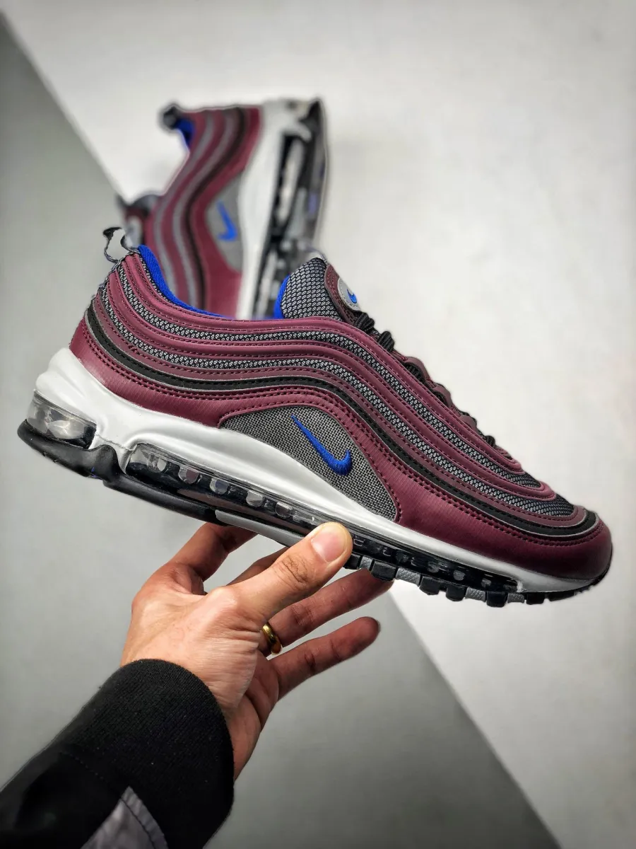 Nike Air Max 97 Cool Grey/Racer Blue-Night Maroon #air max 97 maroon