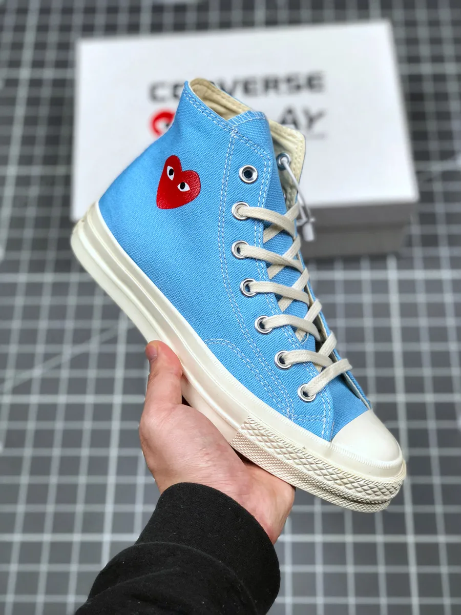 Converse x PLAY CDG Chuck 70 High Top Baltic Sea/Egret/High Risk Red / comme des garcons converse light blue