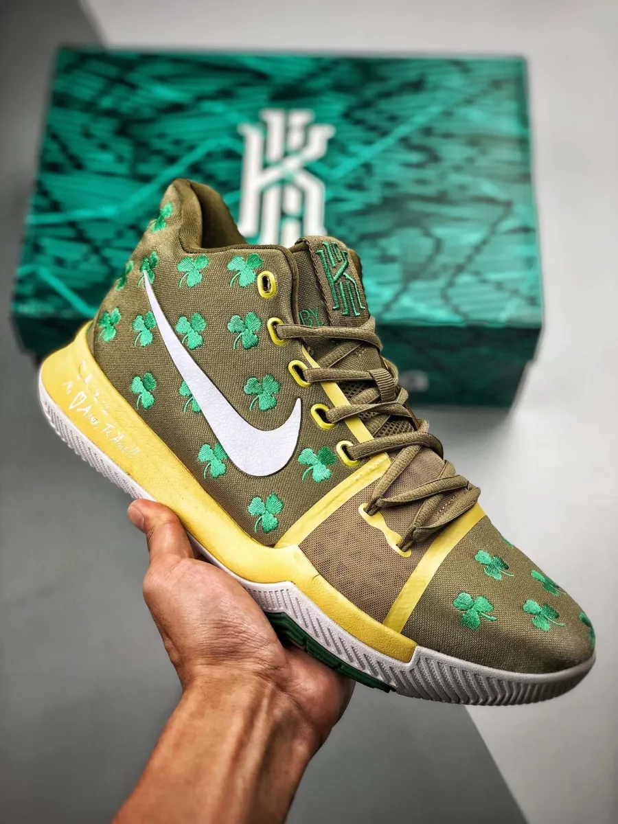 Nike Kyrie 3 'Luck' Gold Green Shamrock For Sale