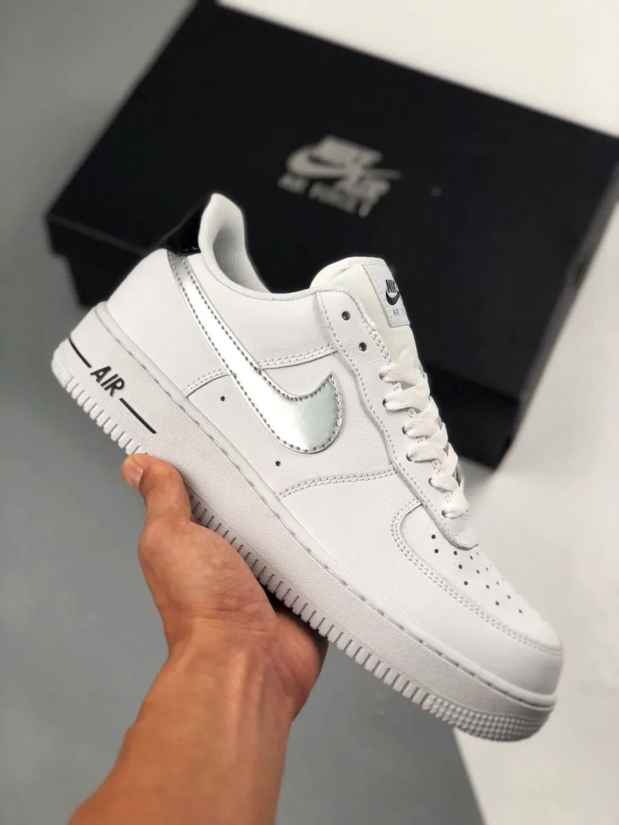 Nike Air Force 1 Low White Black Metallic Silver GS CZ4206-100 #black and silver air force 1