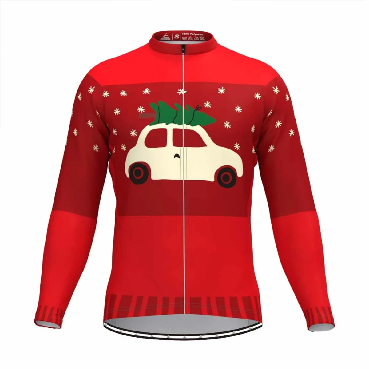 Christmas Tree Ugly Sweater Long Sleeve Cycling Jersey Red