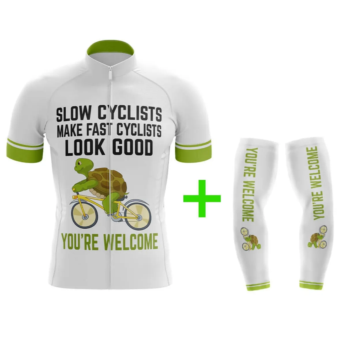 Funny Cycling Jersey With Arm Sleeves Slow Cyclist White Green Mens Bike Jersey / Fun Cycling Jersey CS-1516730